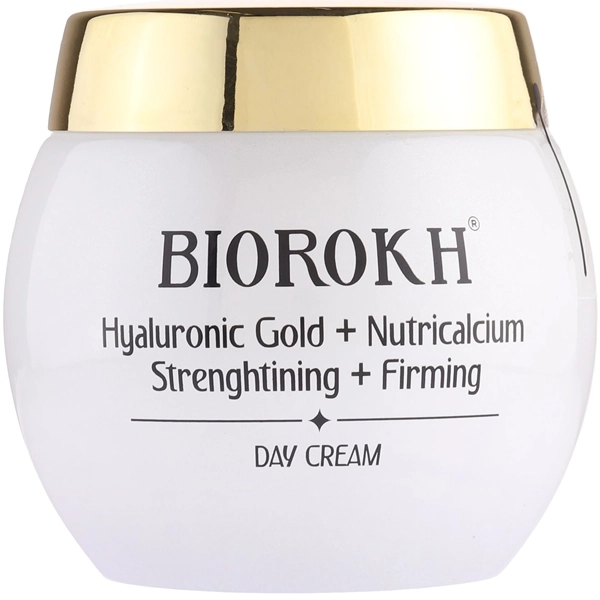 کرم روز بایورخ حاوی هیالورونیک گلد و نوتریکاسیم ضد پیری و فرم دهنده صورت 120 گرم | BIOROKH Day Cream Hyaluronic gold + Nutricalcium 120g